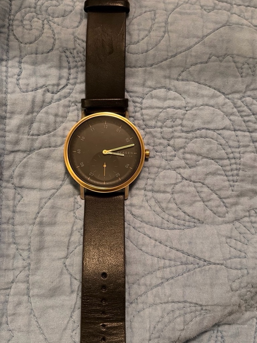 Skagen Black Dial Watch with Gold-Tone Case